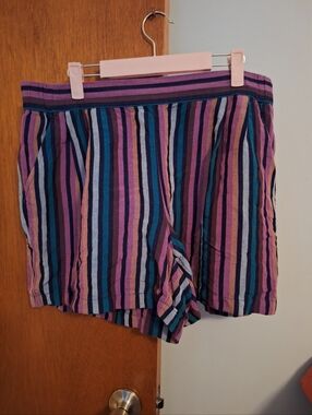 A New Day Striped Purple Multi Women’s Casual Pull On Shorts Size L